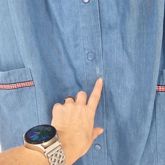 Go Softly Chambray Ladybug Embroidered Patio Dress 2X Snap Front Boho Relaxed - Picture 5 of 11